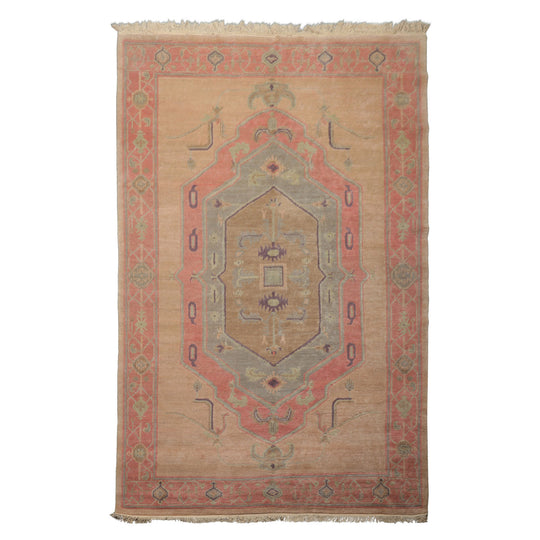 Tufenkian 6'6''x10'9'' Hand Knotted Wool Faded Peach Tibetan Traditional Rug