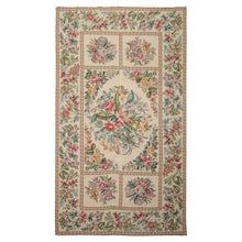 6x10 Ivory, Aqua, Rose Color Hand Woven Aubusson Needlepoint Wool Traditional Oriental Rug