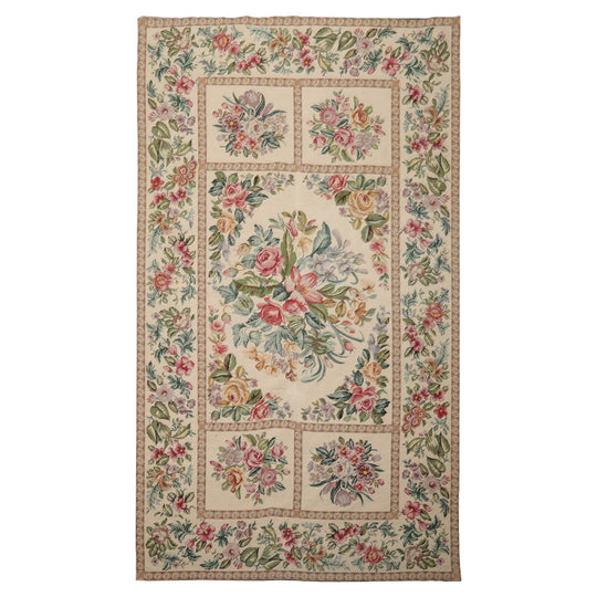 6'2''x10'5'' Hand Woven Wool Ivory Aubusson Needlepoint Traditional Rug