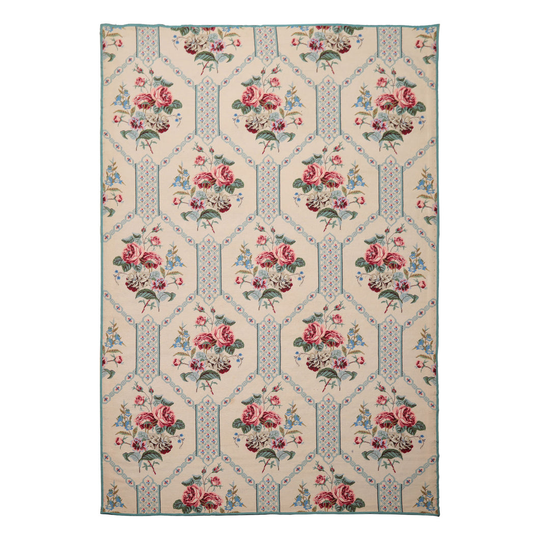 6x9 Ivory, Turquoise, Pink Color Hand Woven Aubusson Needlepoint Wool Traditional Oriental Rug