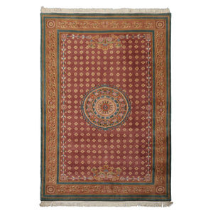 6x9 Rose, Peach, Turquoise Color Hand Knotted French Aubusson Savonnerie New Zealand Wool Traditional Oriental Rug