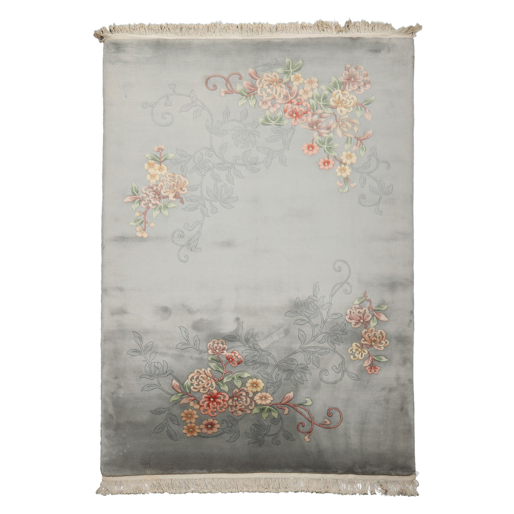 6x9 Gray, Green, Rose Color Hand Knotted French Aubusson Savonnerie Wool Traditional Oriental Rug