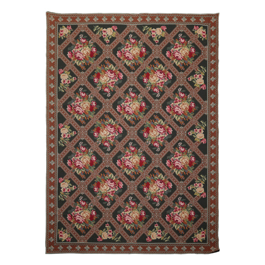 6'6''x9'2'' Hand Woven Wool Green Aubusson Needlepoint Traditional Rug