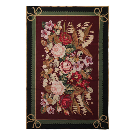 6x9 Hand Woven Wool Plum Aubusson Needlepoint Traditional Rug