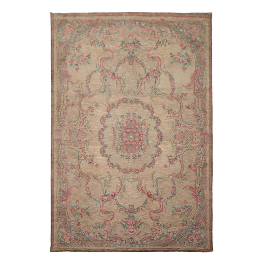 6x9 Hand Knotted Wool Beige French Aubusson Savonnerie Transitional Rug