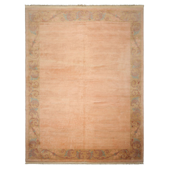 Michaelian & Kohlberg 10x13'5'' Hand Knotted Wool Blush Tibetan Art Deco Kangri Swiss Wash Silky sheen Rug