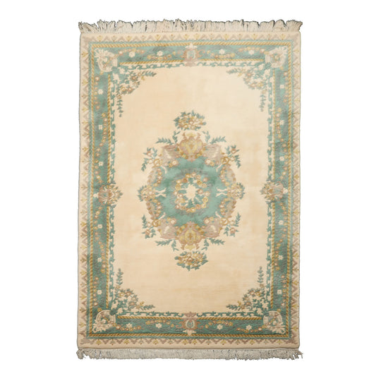 6x9 Hand Knotted Wool Ivory French Aubusson Savonnerie Traditional Plush Pile Silky Sheen Velvety Soft Pile Sculpted embossed Rug