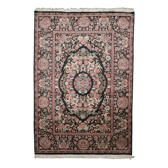 6x9 Hand Knotted Wool Charcoal French Aubusson Savonnerie Traditional Silky Sheen Velvety Soft Pile Rug