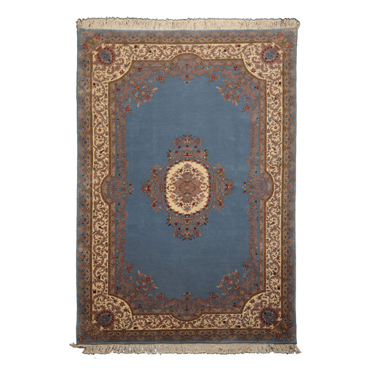 6x9 Hand Knotted Wool Blue French Aubusson Savonnerie Traditional Plush Pile Rug