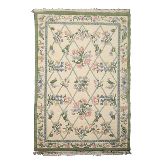 6x9 Hand Knotted New Zealand Wool Ivory French Aubusson Savonnerie Traditional Plush Pile Velvety Soft Rug