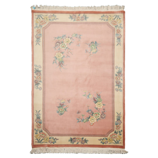 5'6''x8'6'' Hand Knotted Wool Rose French Aubusson Savonnerie Traditional Sculpted pile Silky Sheen Velvety Soft Master Weaver Signed Rug
