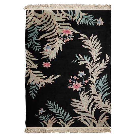 5'6''x8'6'' Hand Knotted Wool Black French Aubusson Savonnerie Traditional Plush Pile Sculpted pile Silky Sheen Velvety Rug