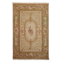 5x8 Beige, Tan, Green Color Hand Woven Aubusson Savonnerie Wool Traditional Oriental Rug