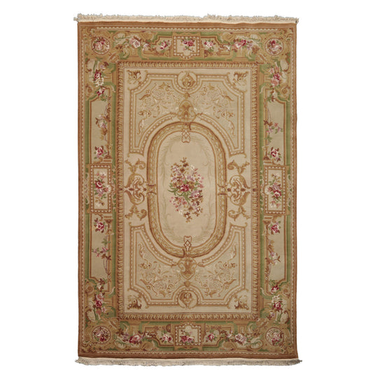 5'6''x8'6'' Hand Woven Wool Beige Aubusson Savonnerie Traditional European Classic design Rug