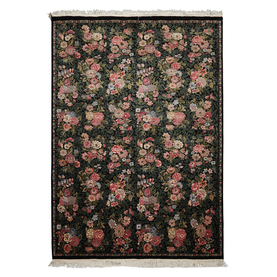 6'1''x9 Hand Knotted Wool Black Aubusson Savonnerie Traditional 300 KPSI French floral Rug