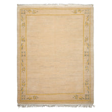 6x9 Oatmeal, Gold, Gray Color Hand Knotted Tibetan New Zealand Wool Art Deco Oriental Rug