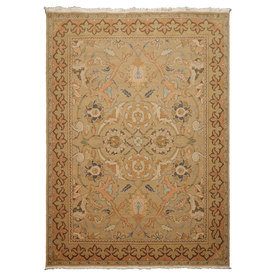 5'11''x7'8'' Hand Knotted Wool Khaki Aubusson Savonnerrie Traditional Rug