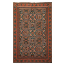 6x9 Teal, Orange, Gold Color Hand Woven French Needlepoint Wool Art Deco Oriental Rug