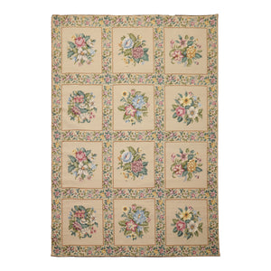 6x9 Khaki, Green, Blue Color Hand Woven French Needlepoint Wool Traditional Oriental Rug