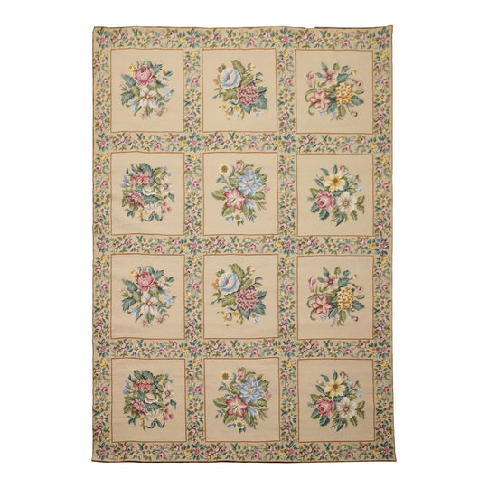 6x9 Hand Woven Wool Khaki French Needlepoint Traditional Rug