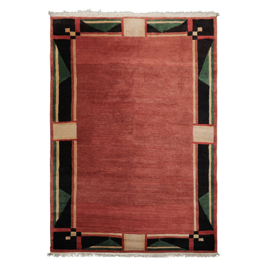 Tufenkian 6x9 Hand Knotted New Zealand Wool Rust Tibetan Art Deco Plush Pile Swiss Wash Rug