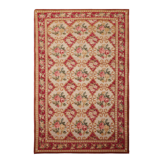 5'10''x9'8'' Hand Knotted Wool Beige Aubusson Savonnerrie Traditional Loop N cut pile Asmara Rug
