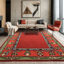 Multi Size Rosy-Red Sage Orange Color Hand Tufted William Morris Wool Traditional Oriental Rug