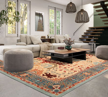 8x10 Light Peach
, Aqua
, Rust
 Color Hand Tufted William Morris
 Wool Arts & Crafts
 Oriental Rug
