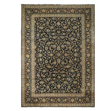 10x14 Black, Ivory, Mint Color Hand Knotted Kashan Wool Traditional Oriental Rug