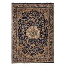 9x13 Navy, Ivory, Beige Color Hand Knotted Kashan Wool Traditional Oriental Rug