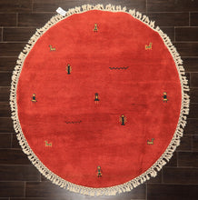 Round Coral, Gold, Black Color Hand Knotted Gabbeh Wool Modern & Contemporary Oriental Rug