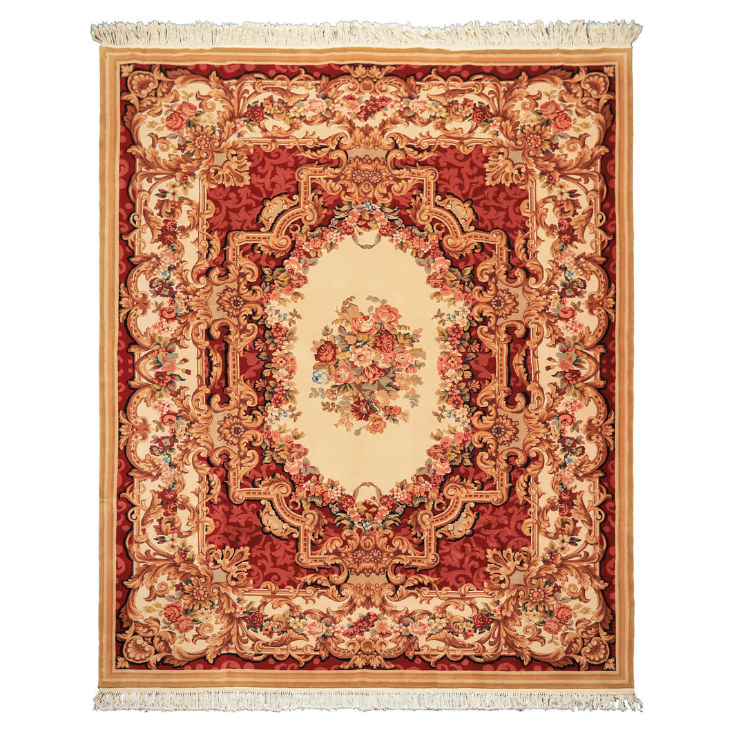 8x10 Ivory, Rose, Blush Color Hand Knotted French Aubusson Savonnerie Wool Traditional Oriental Rug