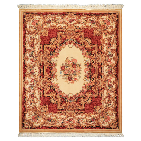 8'1''x10 Hand Knotted Wool Ivory French Aubusson Savonnerie Traditional Botanical 300 KPSI Asmara Classic French Design Rug