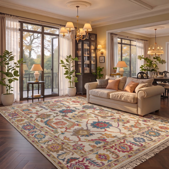 Multi Size Hand Knotted Wool Arts & Crafts Rug Ivory, Brown Traditional Oushak Rug