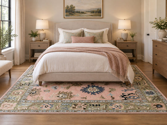 Multi Size Hand Knotted Wool Arts & Crafts Rug Blush, Sage Traditional Oushak Rug