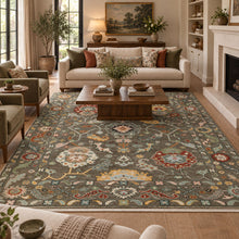 Multi Size Brown Ivory Gold Color Hand Knotted Oushak Wool Traditional Oriental Rug