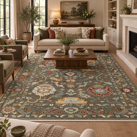 Multi Size Hand Knotted Wool Arts & Crafts Rug Brown, Ivory Traditional Oushak Rug