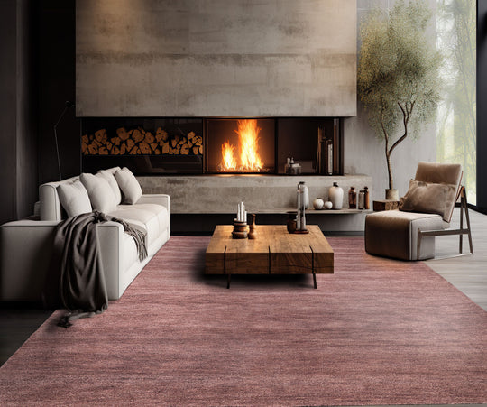 8x10 Hand Woven 100% Wool Aubergine Modern & Contemporary Plush Pile Solid with grainy texture Area Rug