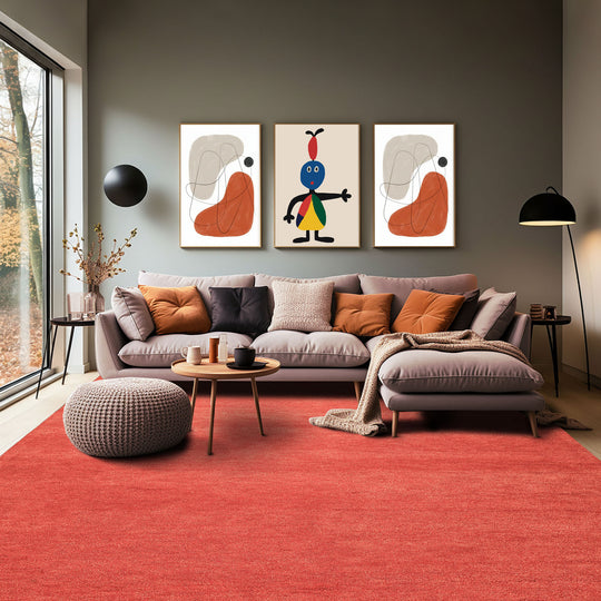 8x10 Hand Woven 100% Wool Coral Modern & Contemporary Plush Pile Solid with grainy texture Area Rug