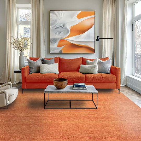 8x10 Hand Woven 100% Wool Burnt Orange Modern & Contemporary Plush Pile Solid with grainy texture Area Rug
