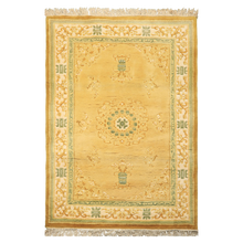 4x6 Hand Knotted Wool Gold Indo Tibetan Traditional Medallion Plush Pile Rug