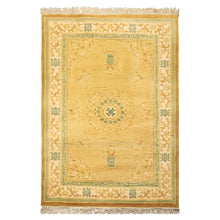 4x6 Gold, Ivory, Sage Color Hand Knotted Indo Tibetan Wool Traditional Oriental Rug