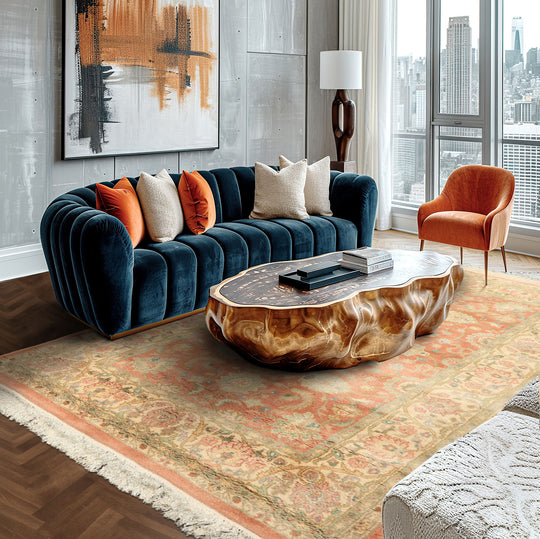 4x6 Hand Knotted Wool Blush Indo Kashan Traditional Medallion Plush Pile Rug