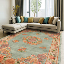 4x6 Celadon, Tan, Caramel Color Hand Knotted Chinese Art Deco Wool Traditional Oriental Rug