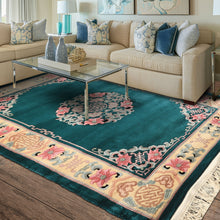 4x6 Emerald, Ivory, Pink Color Hand Knotted Chinese Art Deco Wool Traditional Oriental Rug