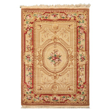4x6 Beige, Brown, Rose Color Hand Knotted French Aubusson Savonnerie Wool Traditional Oriental Rug