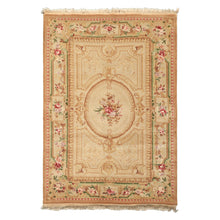 4x6 Beige, Tan, Brown Color Hand Knotted French Aubusson Savonnerie Wool Traditional Oriental Rug