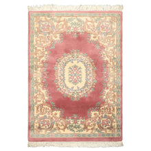 4x6 Plum, Ivory, Celadon Color Hand Knotted Indo Kerman New Zealand Wool Traditional Oriental Rug