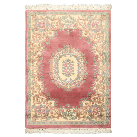 4x6 Hand Knotted New Zealand Wool Plum Indo Kerman Traditional Medallion Pande Cameron Silky Sheen Plush Pile Velvety Soft Rug