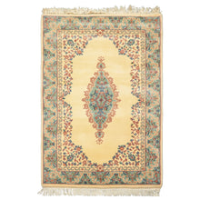 4x6 Ivory, Turquoise, Blush Color Hand Knotted Indo Kerman New Zealand Wool Traditional Oriental Rug